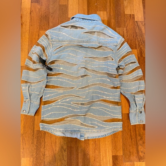 $1,498 NWT Retrofête AVANI EMBELLISHED DENIM SHIRT - Picture 7 of 11